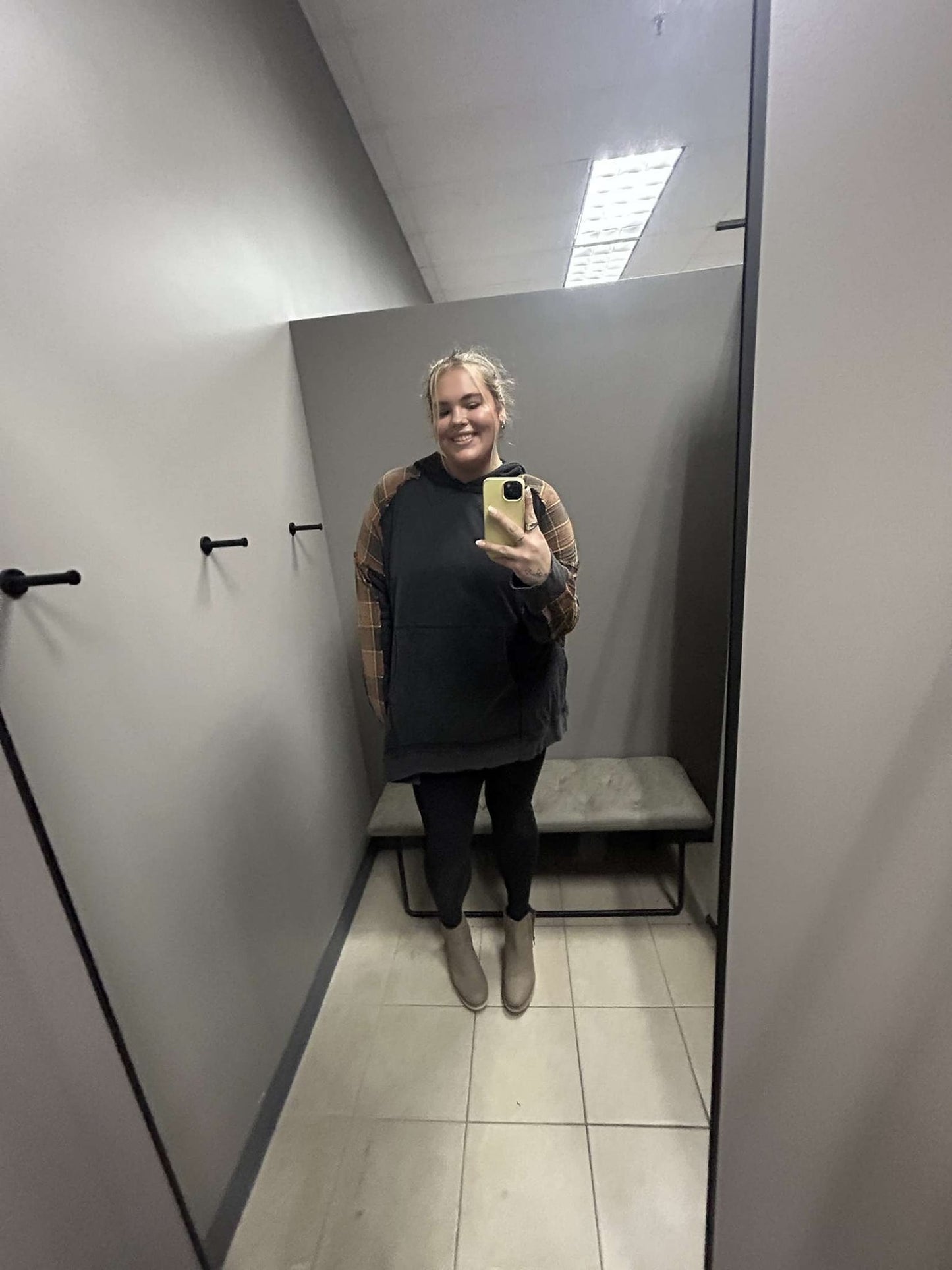 Plus Size Tunic Length Plaid Combo Hoodie