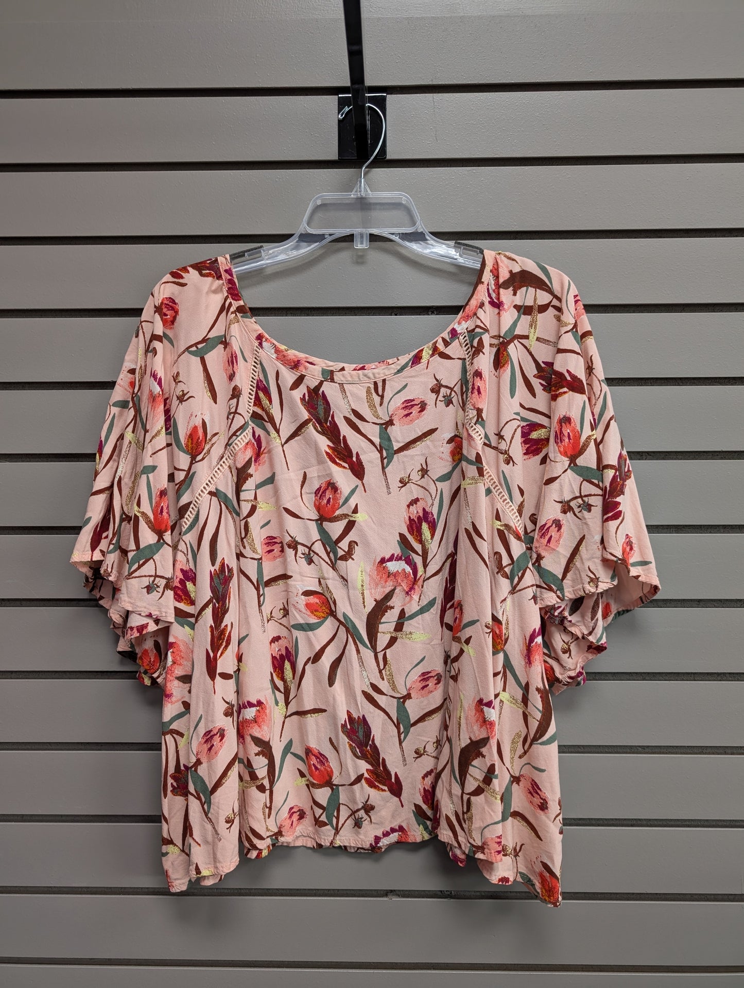 Women's Women Size 3X Light Pink Ava & Viv Floral 3/4 Sleeve Shirt