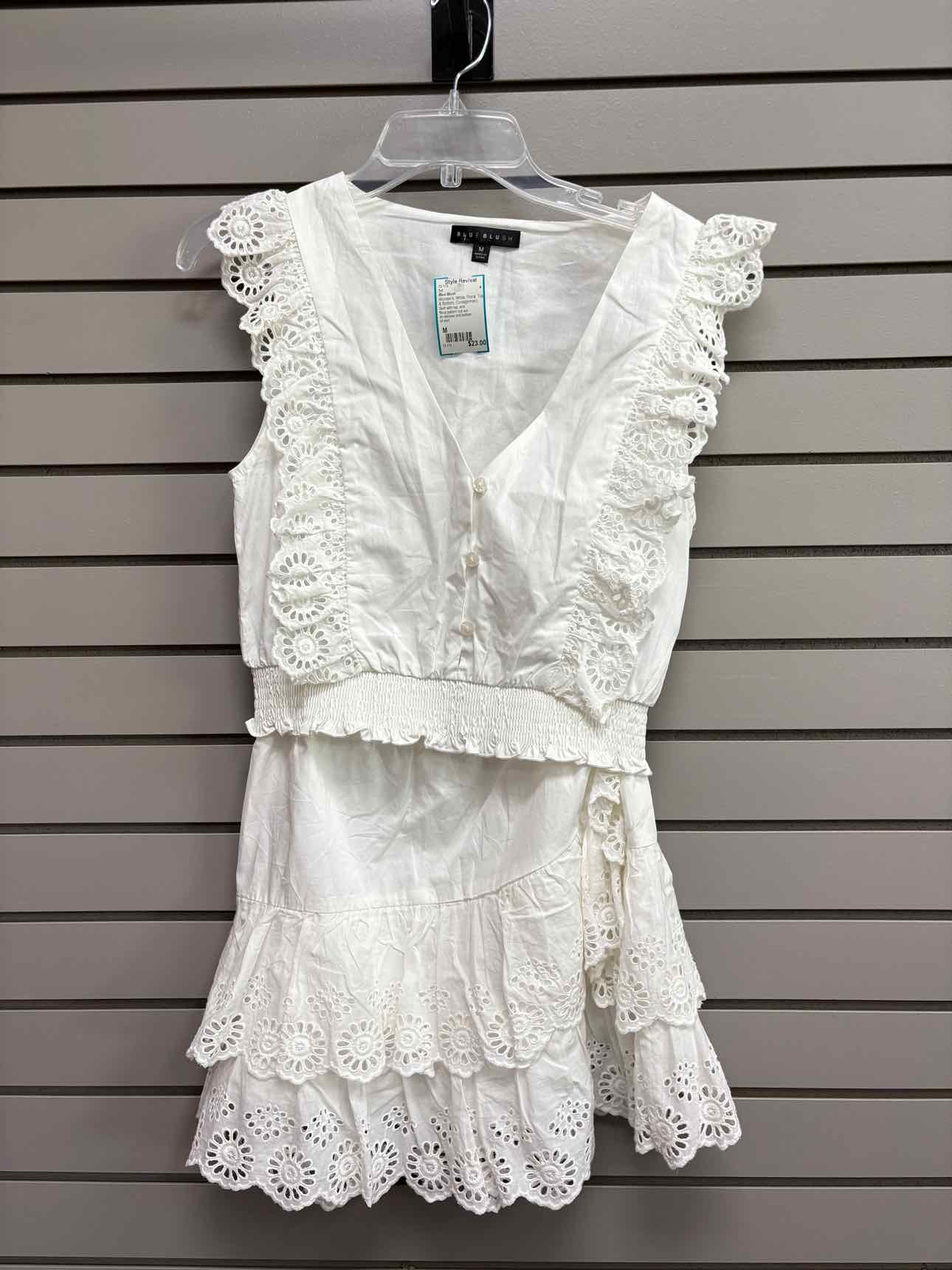 Women's Women Size M Blue Blush White Floral Top & Bottom Set