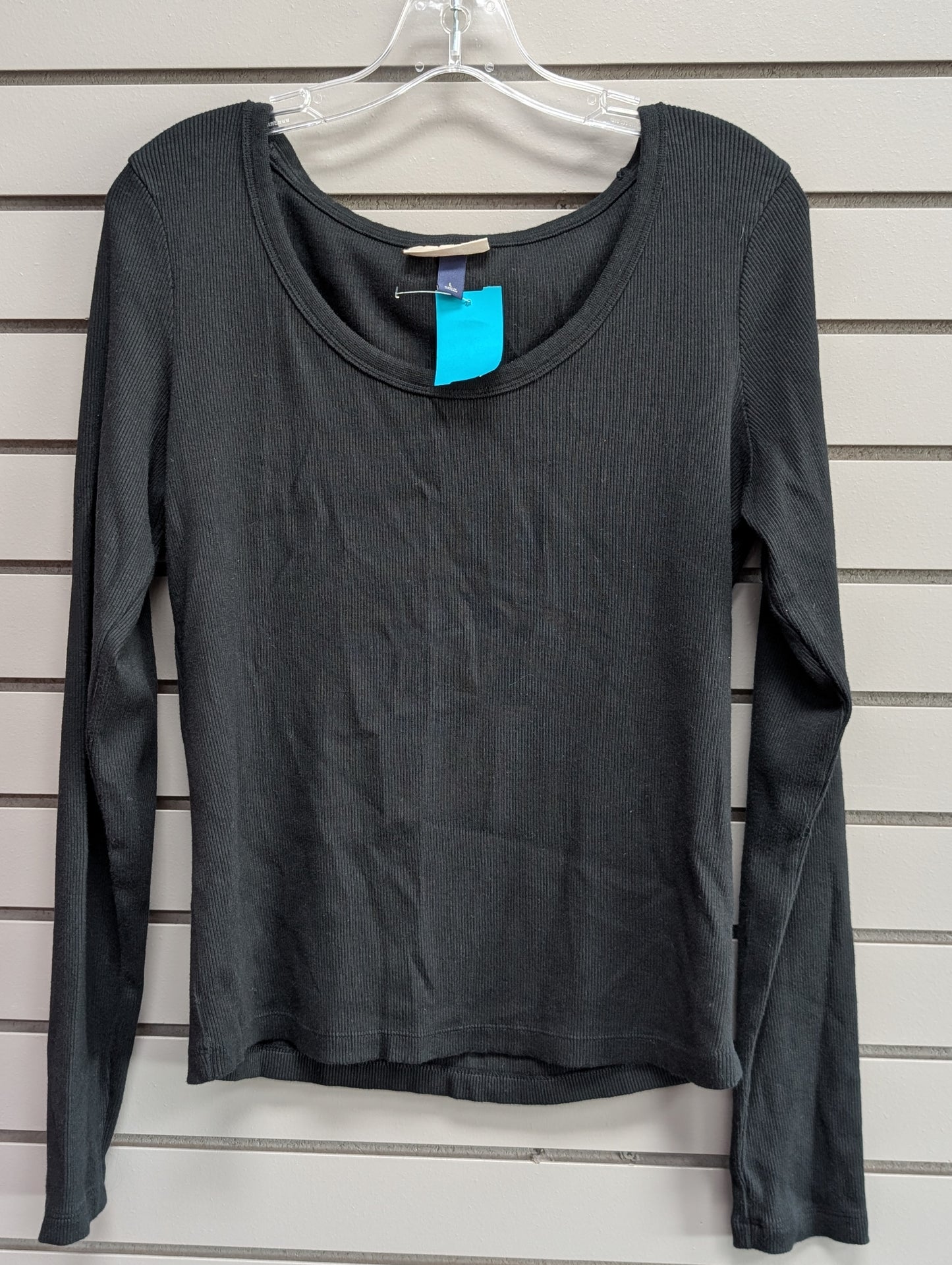 Women's Women Size L Black Universal Thread Ribbed Scoop Long Sleeve Shirt