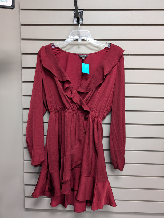 Women's Size M Burgundy Express Long Sleeve Solid Above Knee Dress