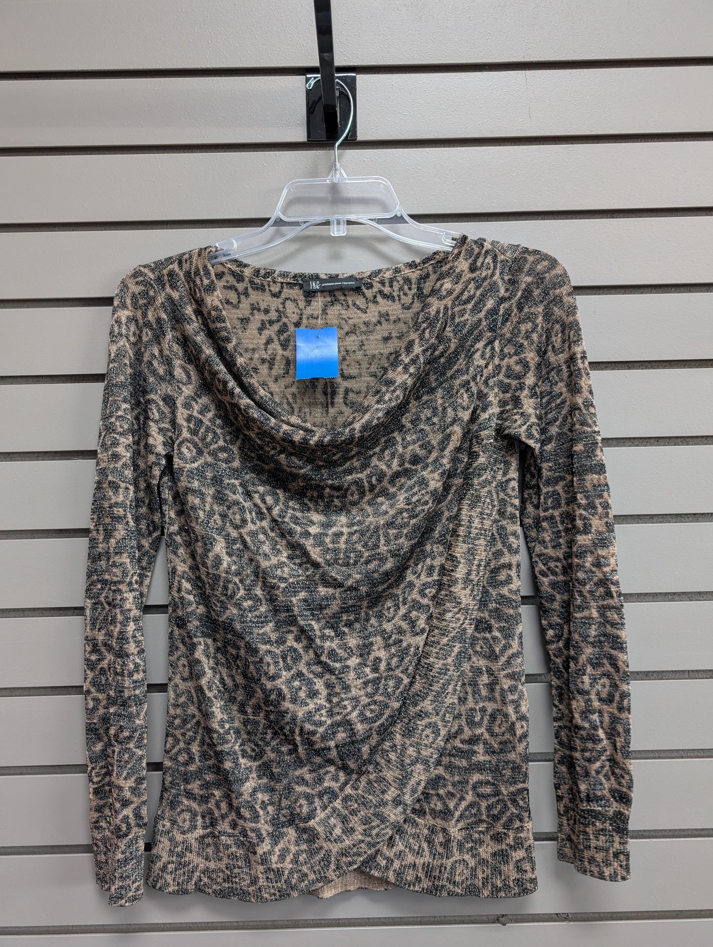 Women's Women Size S Brown INC Cheetah Off The Shoulder Long Sleeve Shirt