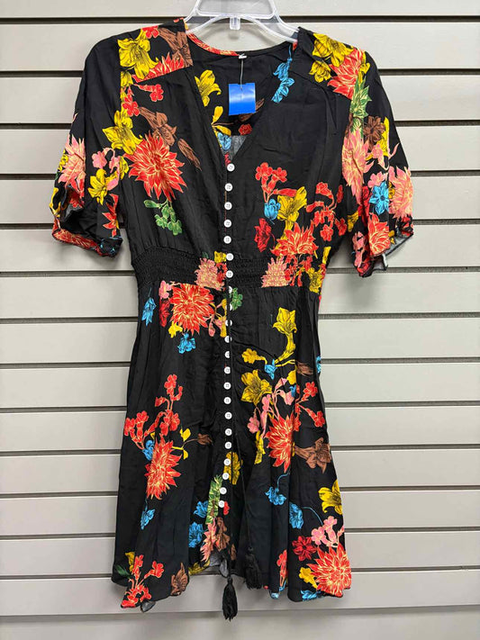 Women's Size Large Black Unknown Short Sleeve Floral Above Knee Dress