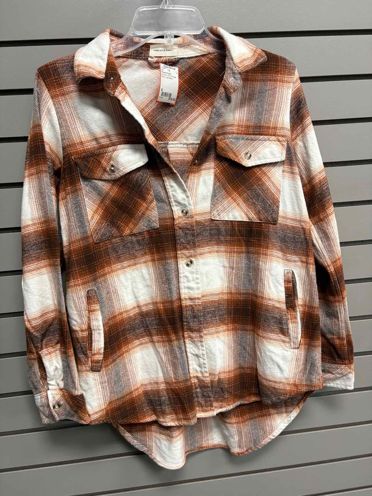 Women's Women Size S Burnt Orange Thread & Supply Plaid Long Sleeve Shirt