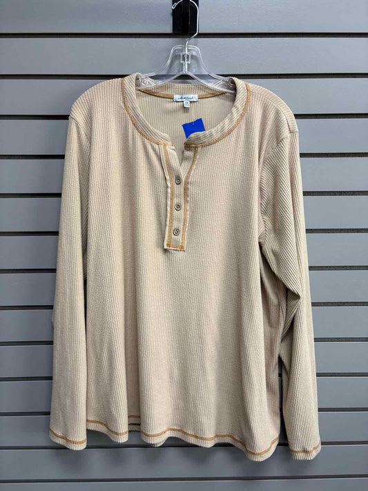 Women's Women Size 2X Tan White Birch Ribbed Long Sleeve Shirt