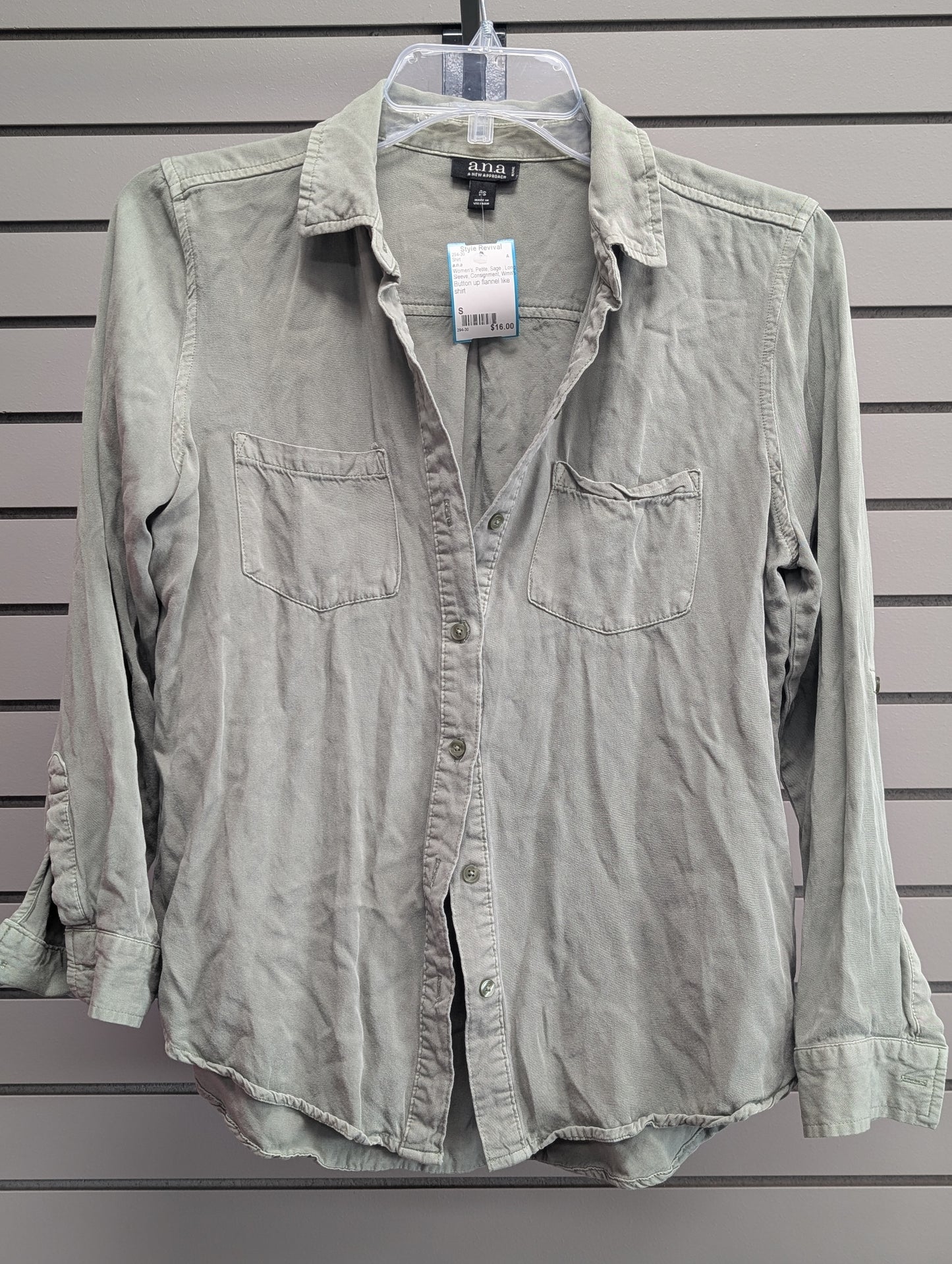 Women's Women Size S Petite Sage a.n.a Long Sleeve Shirt