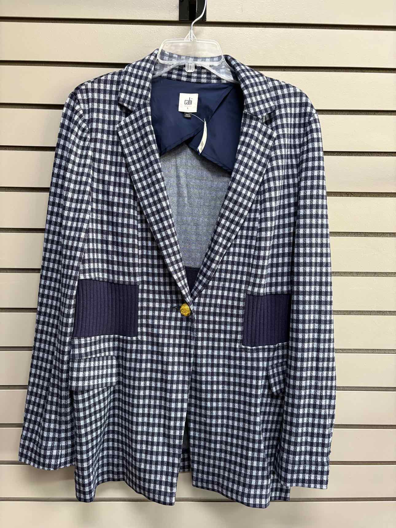 Women's Women Size L Cabi Navy Plaid Long Sleeve Blazer