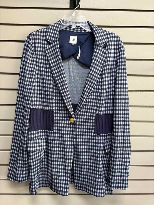 Women's Women Size L Cabi Navy Plaid Long Sleeve Blazer