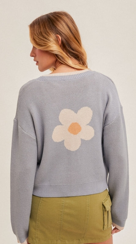 Flower Motif Knit Crop Cardigan