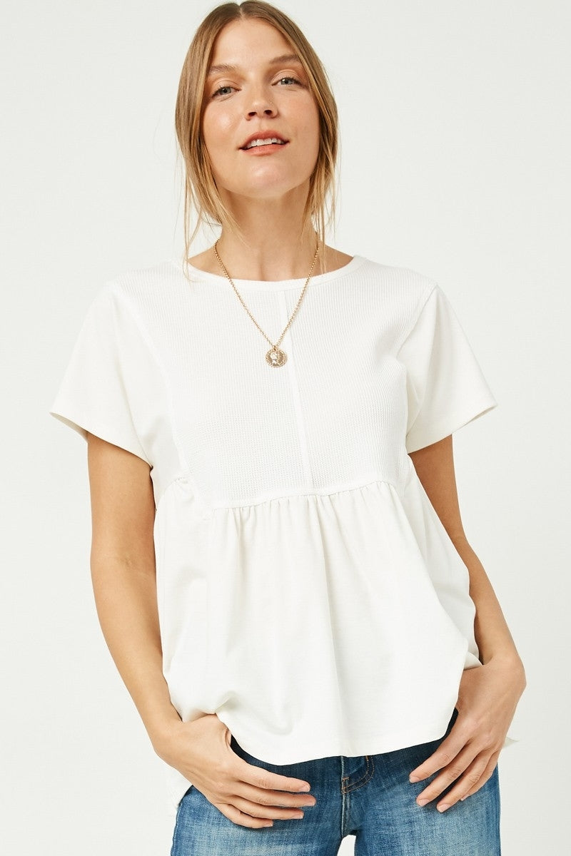 Seam Detailed Waffle Panel Plus Size Top
