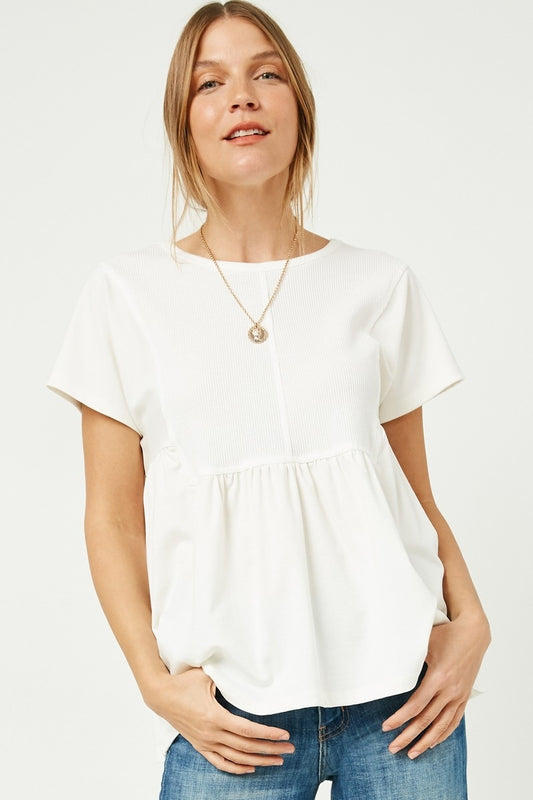 Seam Detailed Waffle Panel Plus Size Top