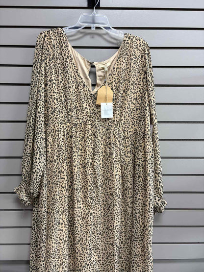 Women's Size 2X Tan Kori Long Sleeve Cheetah Midi Dress