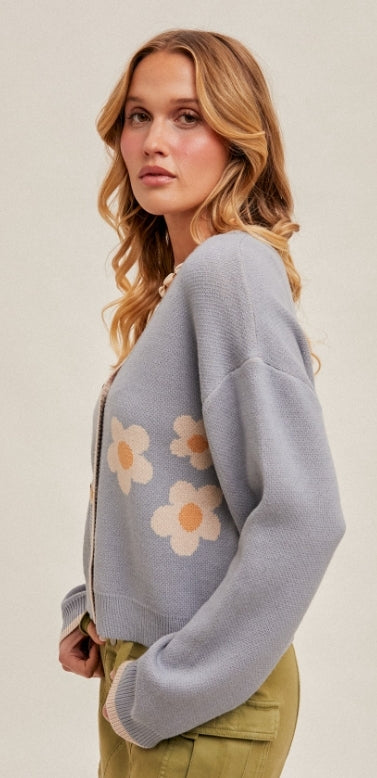 Flower Motif Knit Crop Cardigan