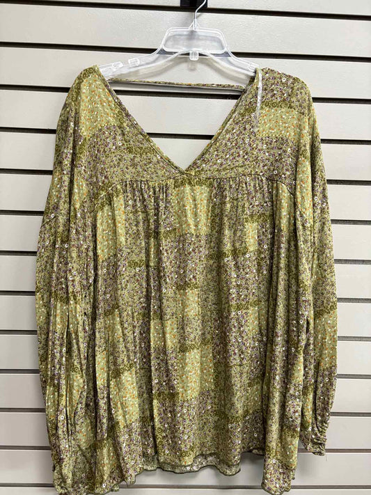 Women's Women Size XXL Green Hesed Floral V-Neck Long Sleeve Shirt