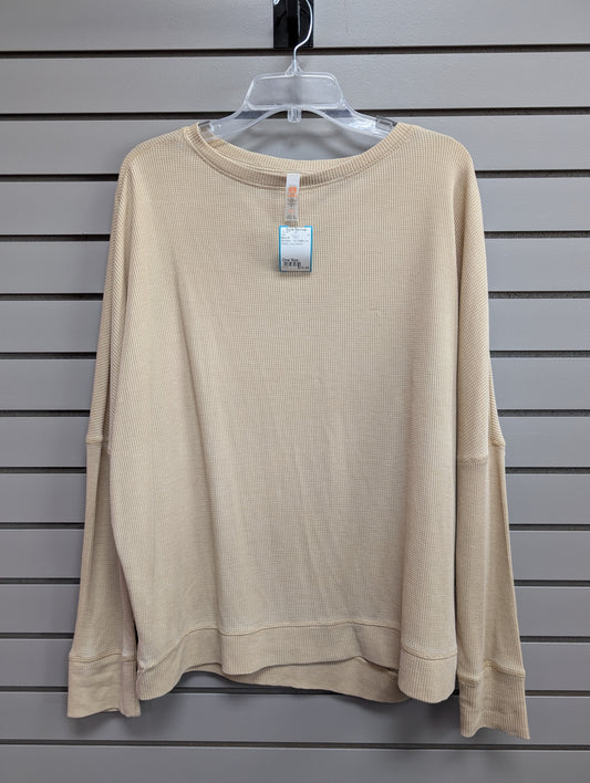 Women's Women Size One Size Tan Mono B Waffle Knit Scoop Long Sleeve Shirt
