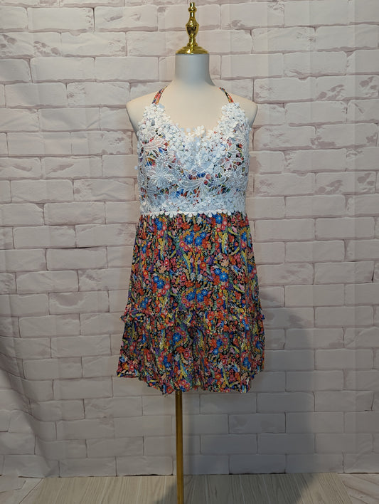 Plus Crochet & Floral Halter Romper