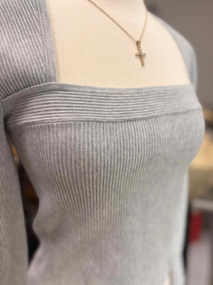 Women's Women Size M Gray Babaton Ribbed Square Long Sleeve Shirt