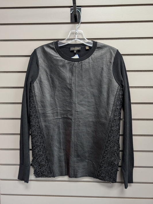 Women's Women Size 2 Black Ted Baker Leather Long Sleeve Shirt