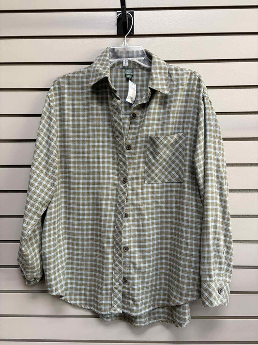 Women's Women Size S Light Blue & Green Wild Fable Plaid Long Sleeve Shirt