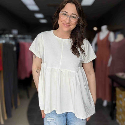 Seam Detailed Waffle Panel Plus Size Top