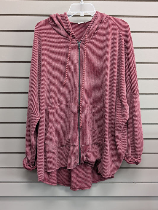 Women's Women Size M Burgundy Blumin Ribbed Hooded Long Sleeve Sweatshirt