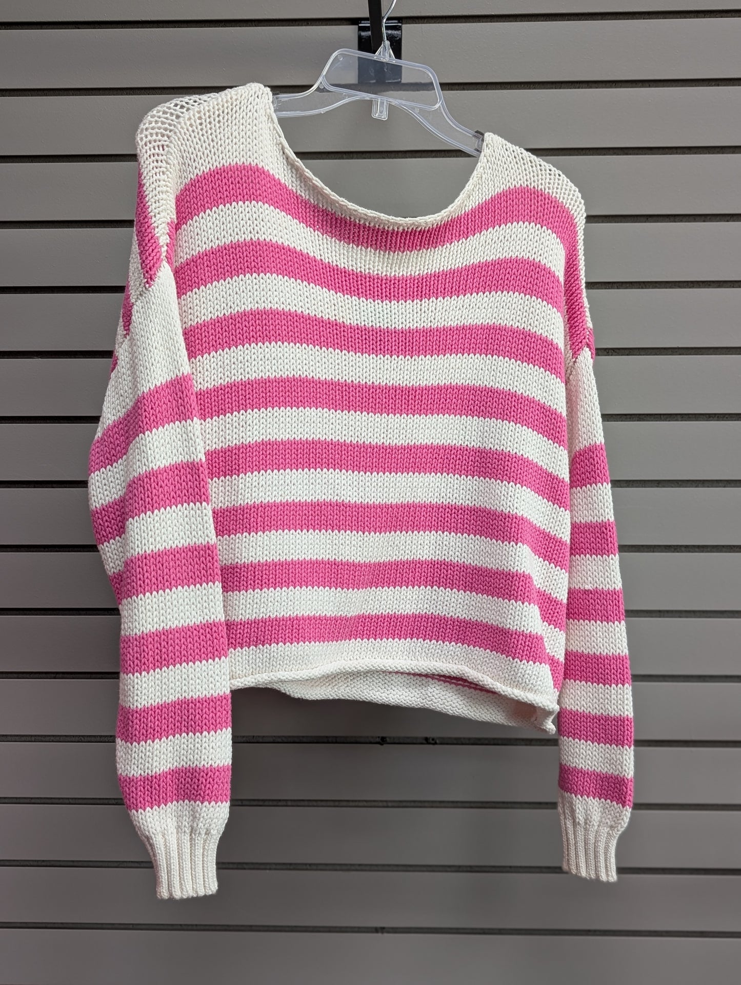Women's Women Size M Pink Aerie Stripe Scoop Long Sleeve Sweater