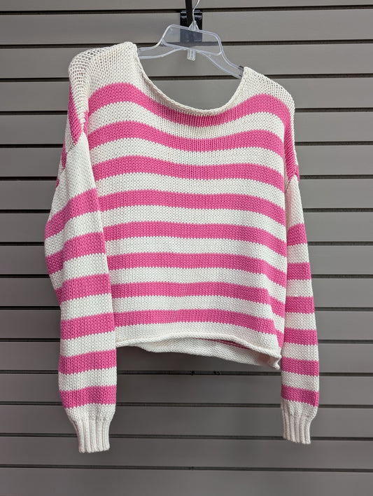 Women's Women Size M Pink Aerie Stripe Scoop Long Sleeve Sweater