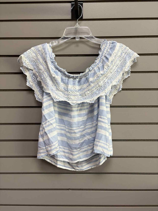 Women's Women Size M Light Blue American Eagle Stripe Off The Shoulder Shirt