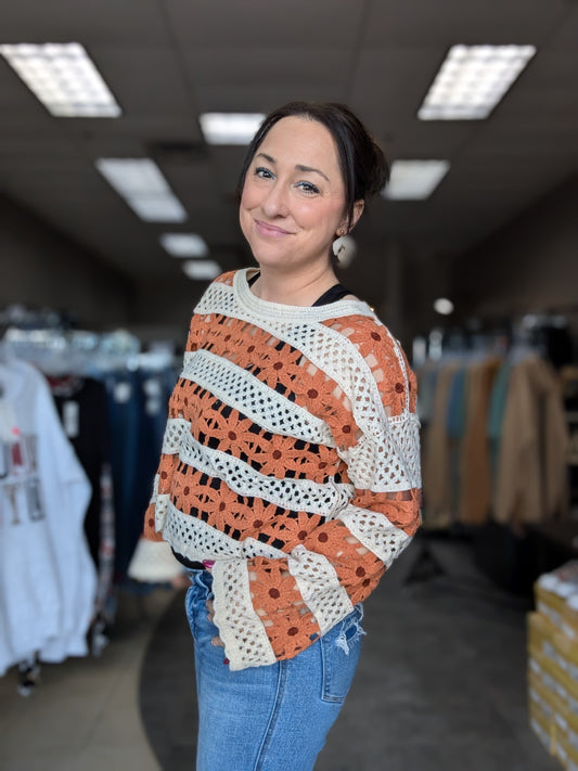 Daisy Crochet Knit Long Sleeve Top