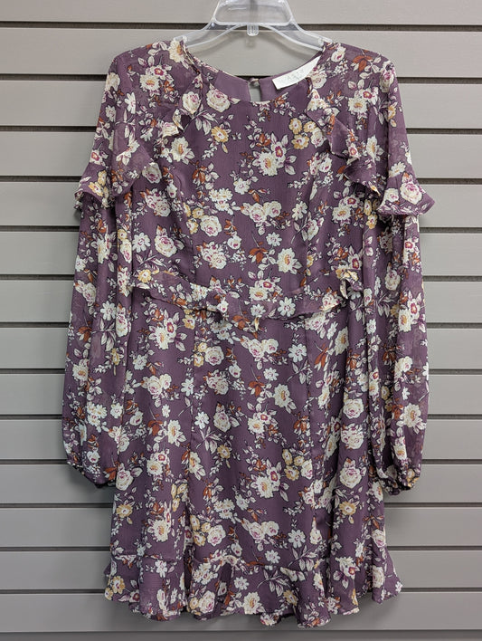Women's Size Large Purple ASTR Long Sleeve Floral Above Knee Dress