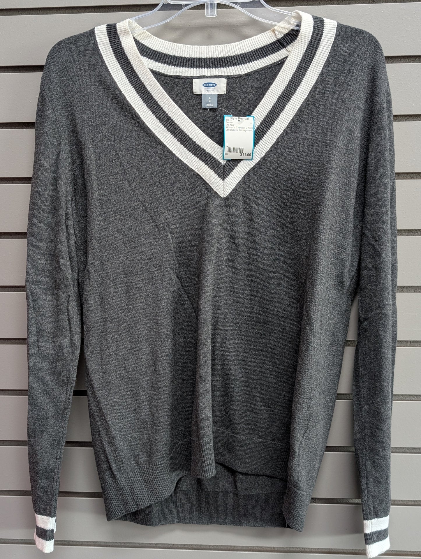 Women's Women Size L Charcoal Old Navy V-Neck Long Sleeve Sweater