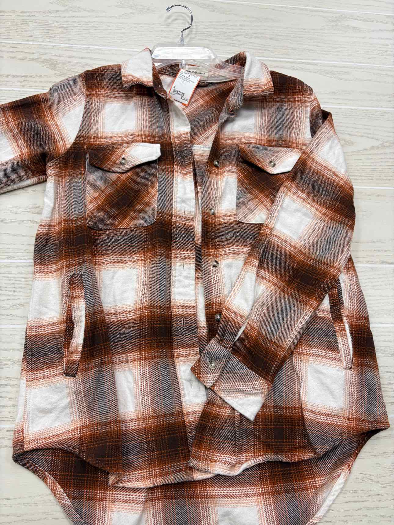 Women's Women Size S Burnt Orange Thread & Supply Plaid Long Sleeve Shirt