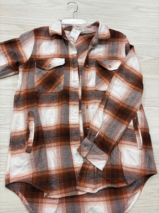 Women's Women Size S Burnt Orange Thread & Supply Plaid Long Sleeve Shirt