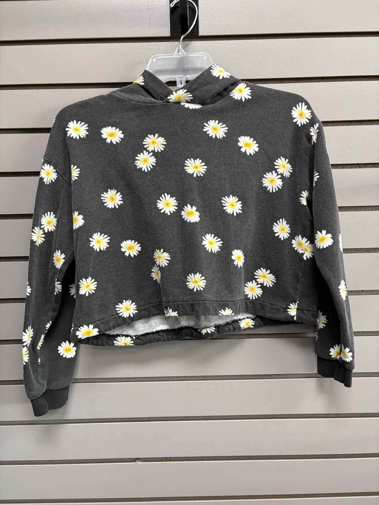 Girl's Child Size 10/12 H & M Grass Green Floral Hooded Long Sleeve Sweatshirt