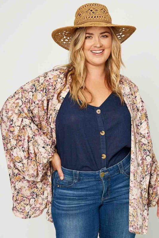 Floral Ruched Plus Size Cardigan