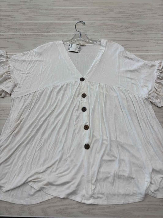 Women's Women Size 1X White Beeson River V-Neck Short Sleeve Shirt