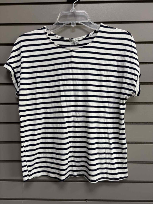 Women's Women Size L Black & White Green Envelope Stripe V-Neck Shirt