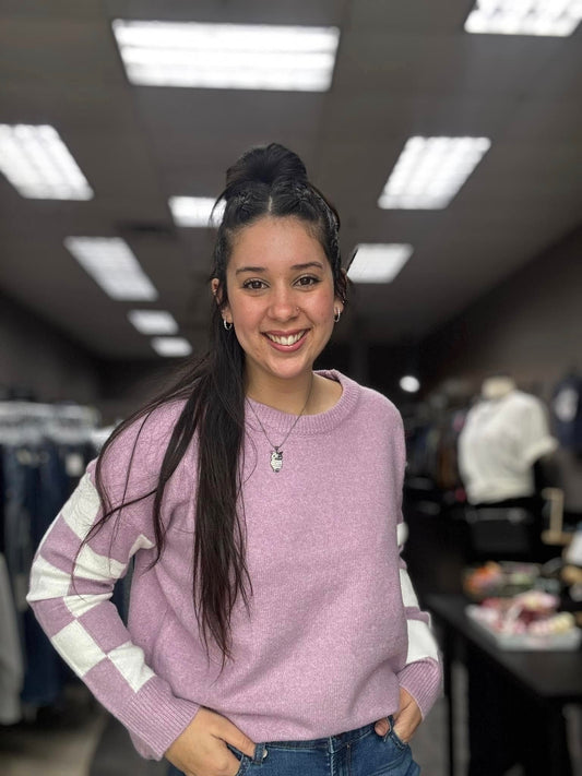 Lavender Checkerboard  Sleeve Sweater