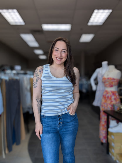 Fitted Scoop Neck Striped Tank