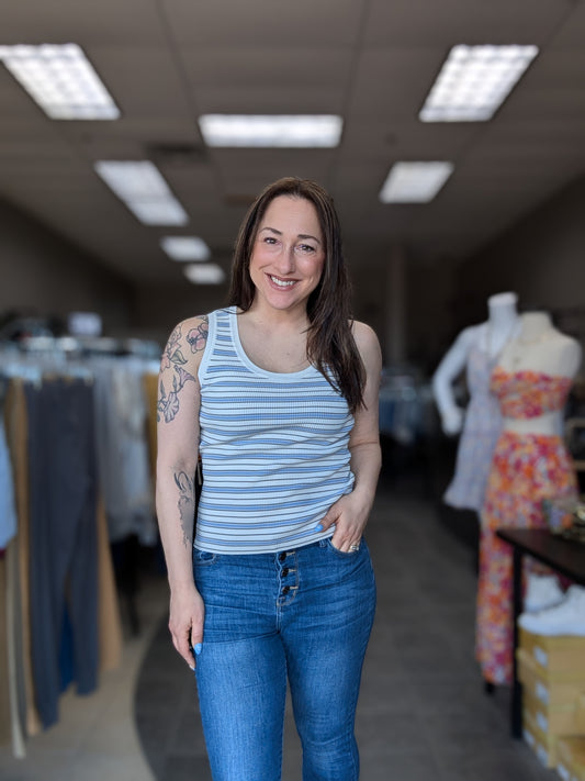 Fitted Scoop Neck Striped Tank