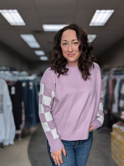 Lavender Checkerboard  Sleeve Sweater