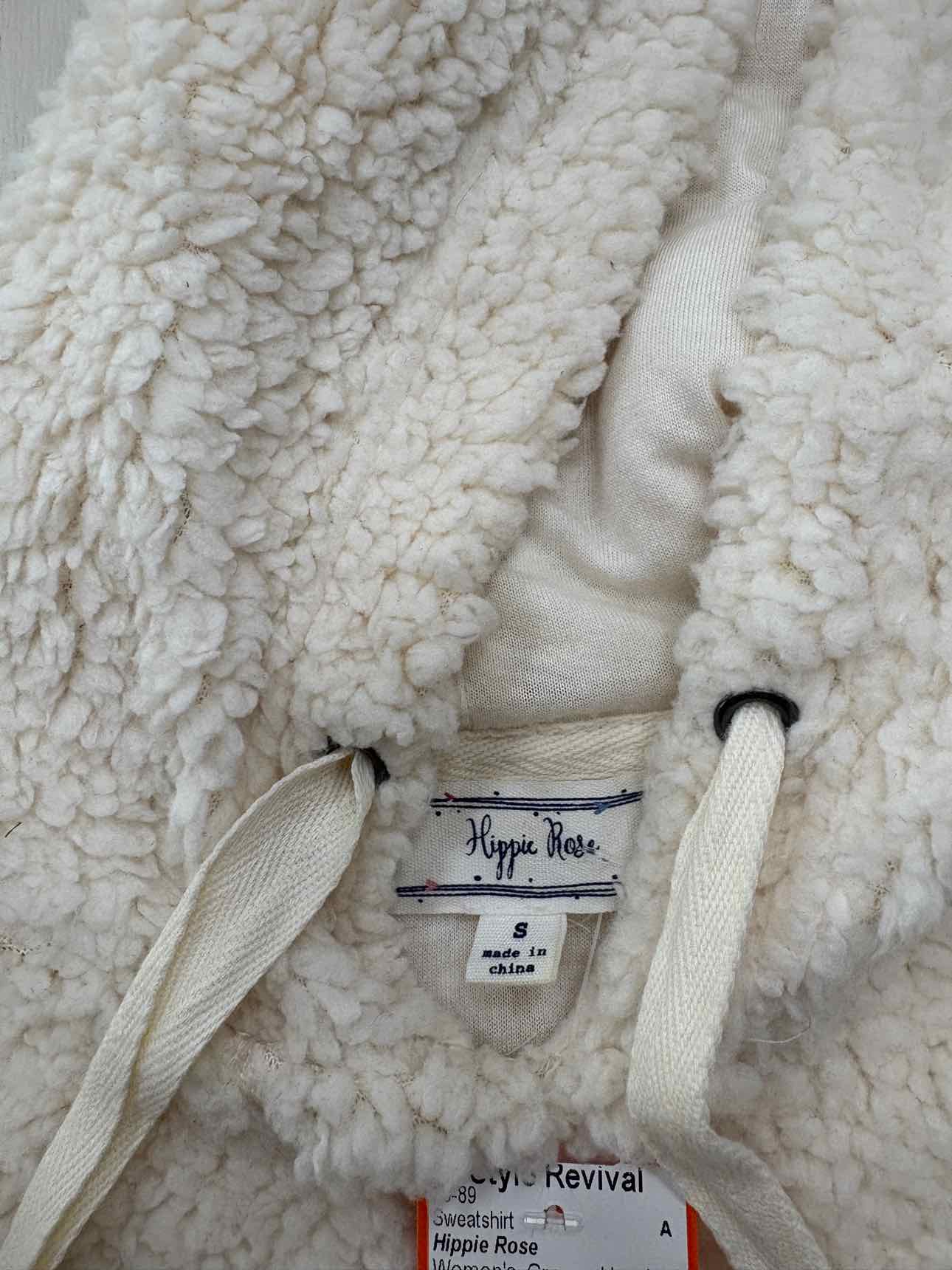 Women's Women Size S Cream Hippie Rose Hooded Long Sleeve Sweatshirt