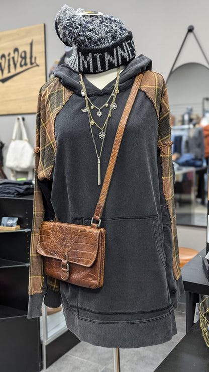 Plus Size Tunic Length Plaid Combo Hoodie