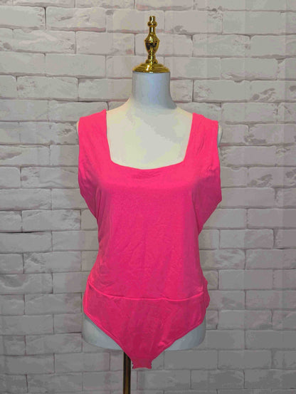 Plus Square Neck Bodysuit - Hot Piink