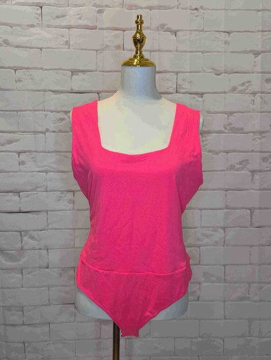 Plus Square Neck Bodysuit - Hot Piink