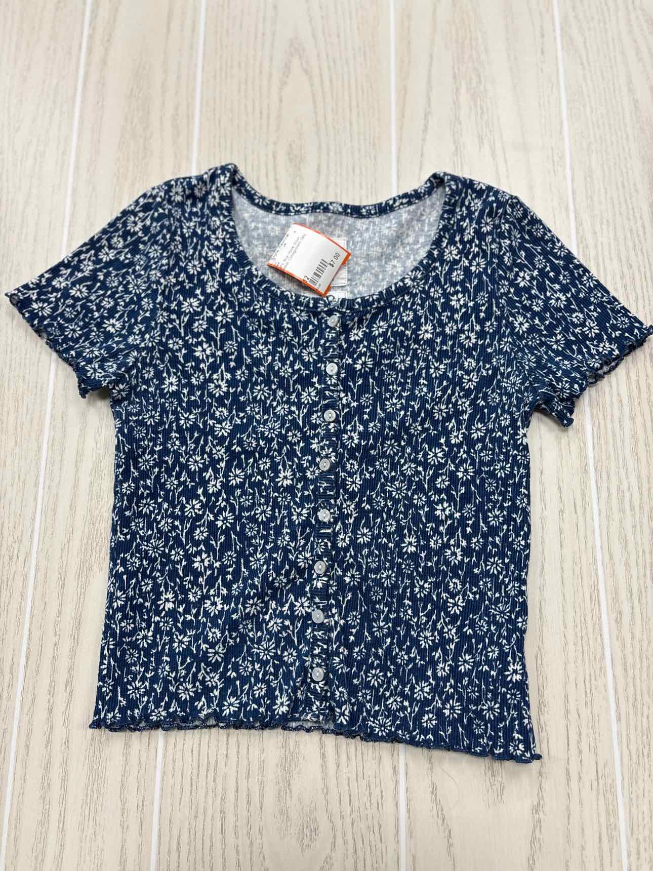 Girl's Child Size 12 GAP Blue Floral Short Sleeve Shirt