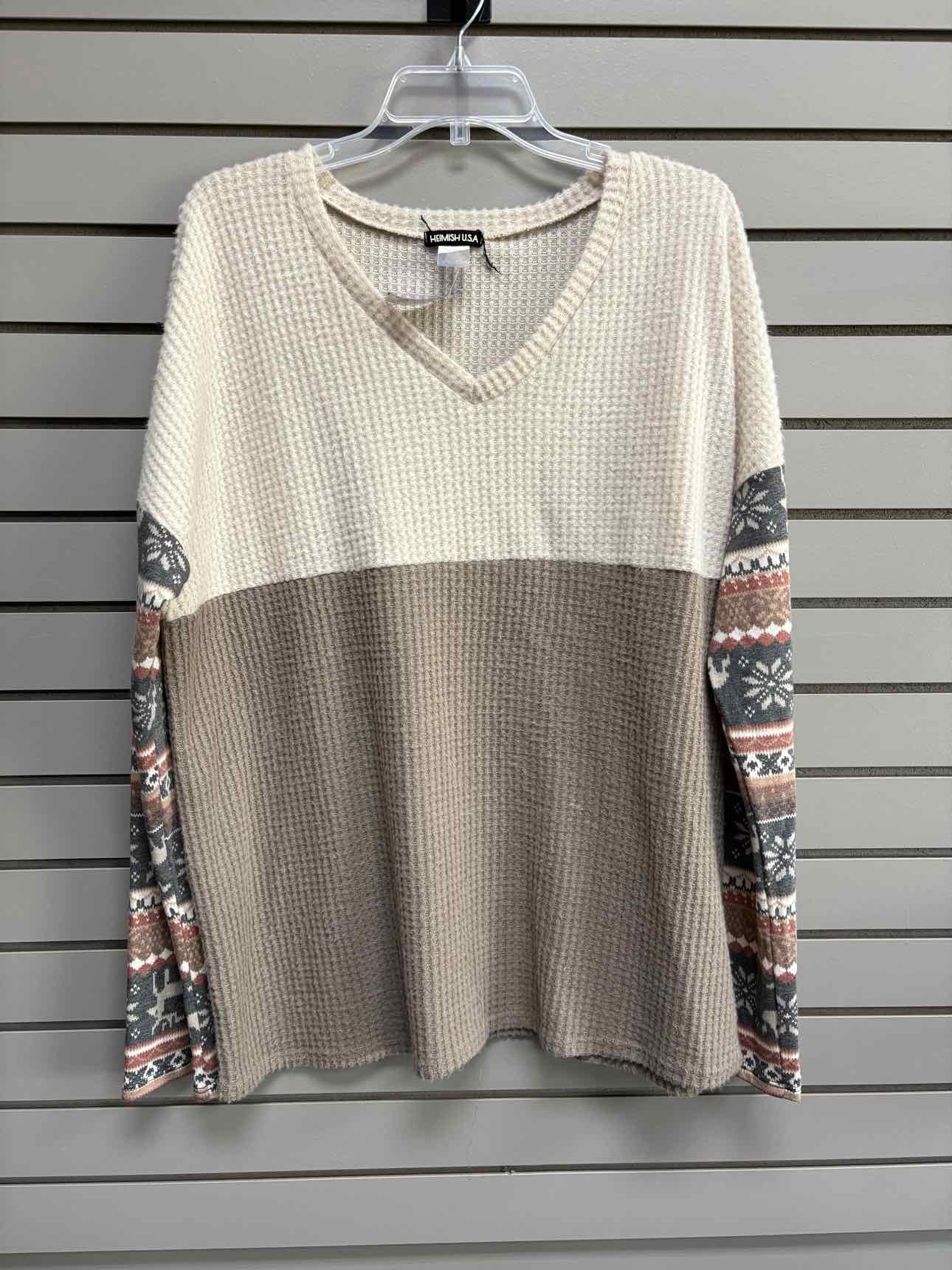 Women's Women Size 3X Multi-Color Hemish V-Neck Long Sleeve Shirt