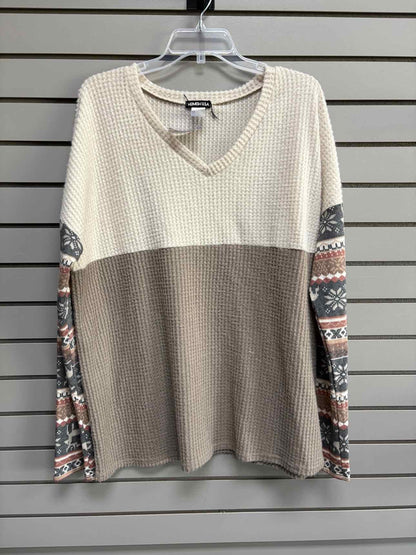 Women's Women Size 3X Multi-Color Hemish V-Neck Long Sleeve Shirt