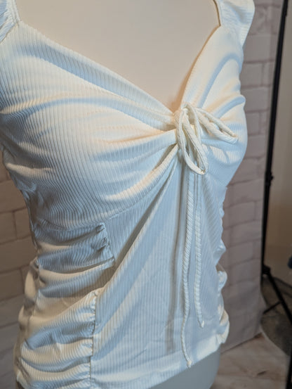 Plus Ruched Front Ruffle Strap Tank â€“ White