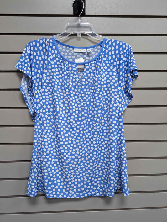 Women's Women Size S Blue susan Graver Polka Dot Short Sleeve Blouse